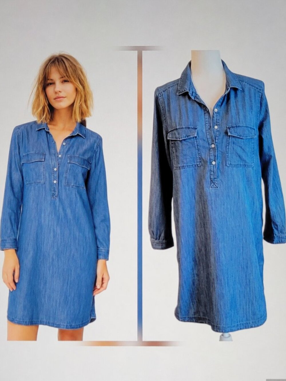Old Navy LS Popover 100% Cotton Denim Chambray Shirtdress